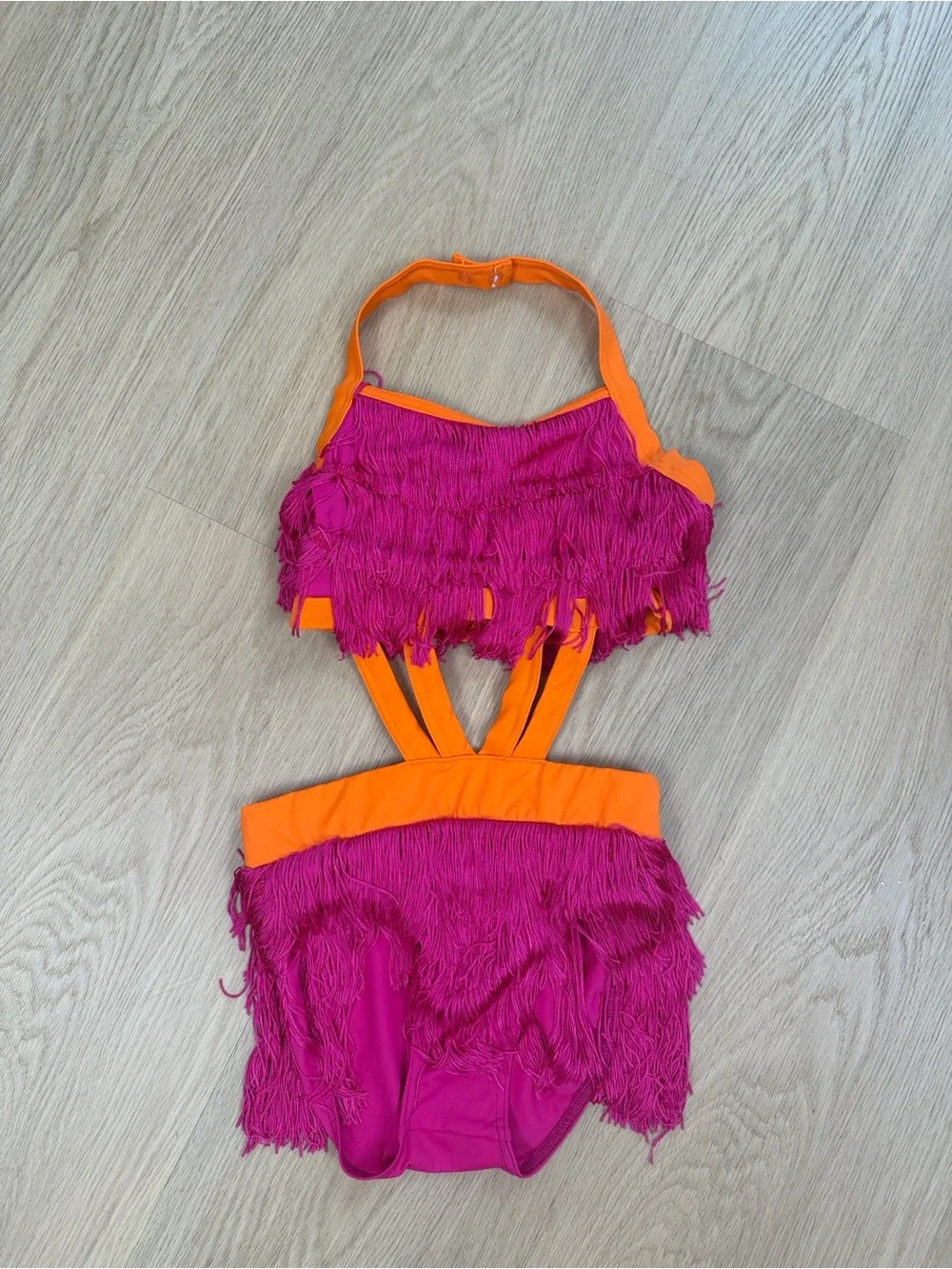 Weissman D11462 Fringe Color Block Cage Strap Dress